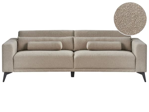 Sofa Taupe Bouclé 3-seter Ryggstøtte med justerbar høyde Ekstra puter Metallben Moderne design Stue