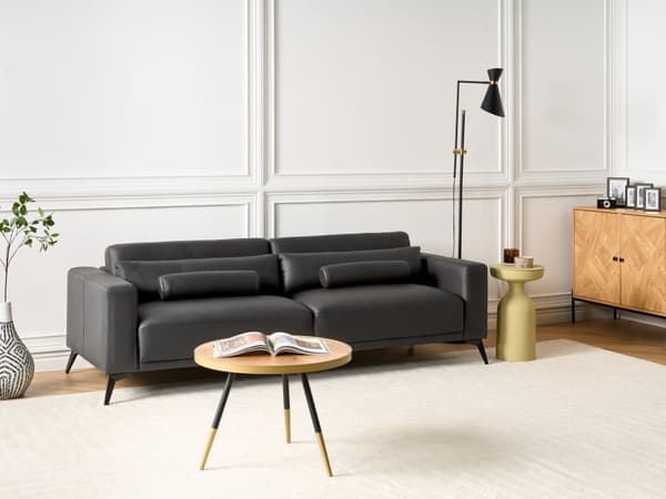 Sofa Svart Imitert skinn 3-seter Ryggstøtte med justerbar høyde Ekstra puter Metallben Moderne design Stue