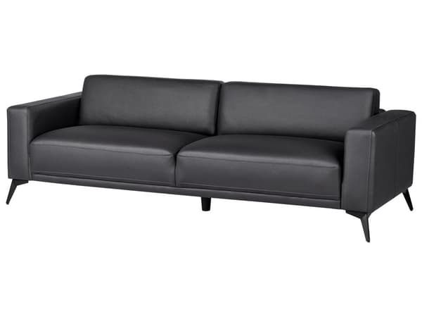 Sofa Svart Imitert skinn 3-seter Ryggstøtte med justerbar høyde Ekstra puter Metallben Moderne design Stue