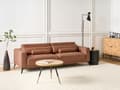 Miniatyrbilde 4 av 11: Sofa Brun Imitert skinn 3-seter Ryggstøtte med justerbar høyde Ekstra puter Metallben Moderne design Stue