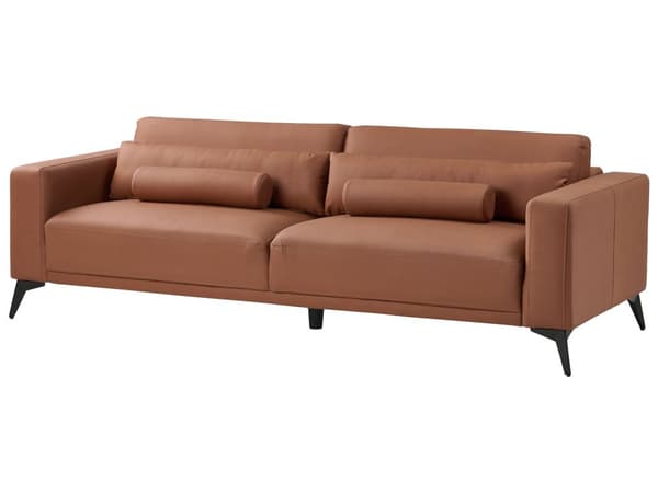 Sofa Brun Imitert skinn 3-seter Ryggstøtte med justerbar høyde Ekstra puter Metallben Moderne design Stue