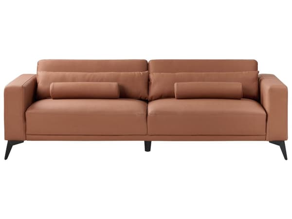 Sofa Brun Imitert skinn 3-seter Ryggstøtte med justerbar høyde Ekstra puter Metallben Moderne design Stue