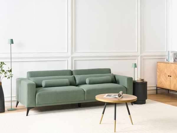 Sofa Grønn Stoff 3-seter Ryggstøtte med justerbar høyde Ekstra puter Metallben Moderne design Stue