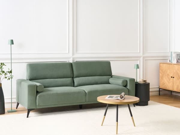Sofa Grønn Stoff 3-seter Ryggstøtte med justerbar høyde Ekstra puter Metallben Moderne design Stue