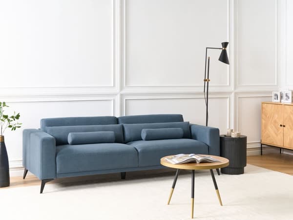 3-personers sofa i blåt polyesterstof med justerbar ryglænshøjde i moderne stil i stuen