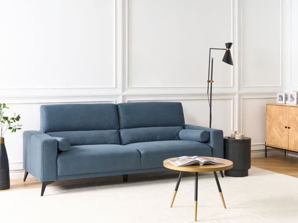 3-personers sofa i blåt polyesterstof med justerbar ryglænshøjde i moderne stil i stuen
