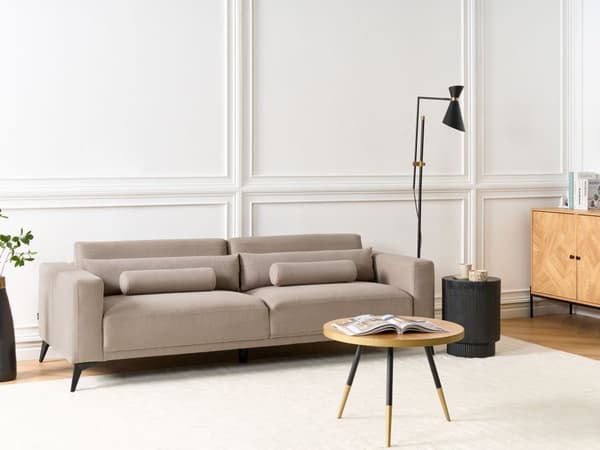 3-personers sofa i taupe polyesterstof med justerbar ryglænshøjde i moderne stil i stuen