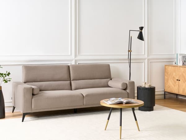 3-personers sofa i taupe polyesterstof med justerbar ryglænshøjde i moderne stil i stuen