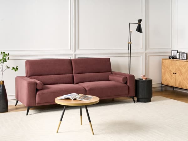 3-personers sofa i bordeaux polyesterstof med justerbar ryglænshøjde i moderne stil i stuen