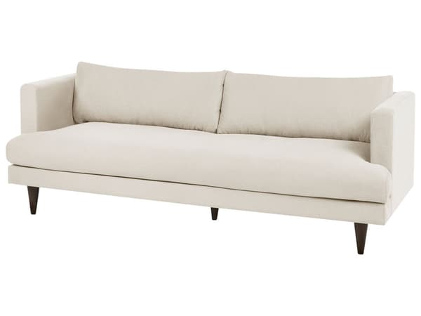 Soffa 3-sits Tyg Ljusbeige Mörka Träben Vardagsrum Ryggkuddar Modern Stil