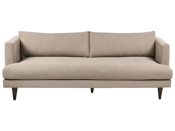 Soffa 3-sits Tyg Ljusbrun Mörka Träben Vardagsrum Ryggkuddar Modern Stil