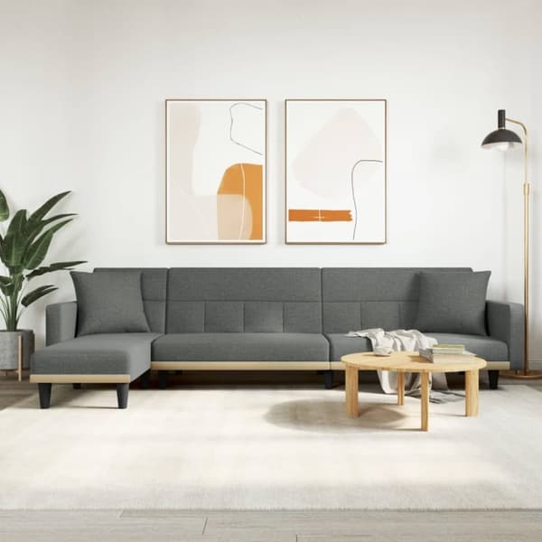 L-formad bäddsoffa mörkgrå 275x140x70 cm tyg