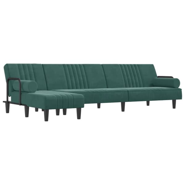 L-formad bäddsoffa mörkgrön 260x140x70 cm sammet