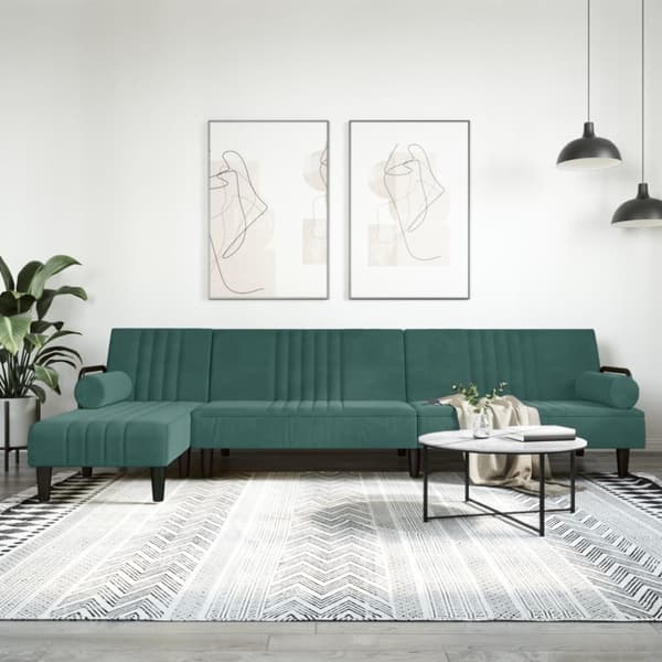 L-formad bäddsoffa mörkgrön 260x140x70 cm sammet