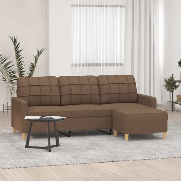 3-sitssoffa med fotpall Brun 180 cm tyg