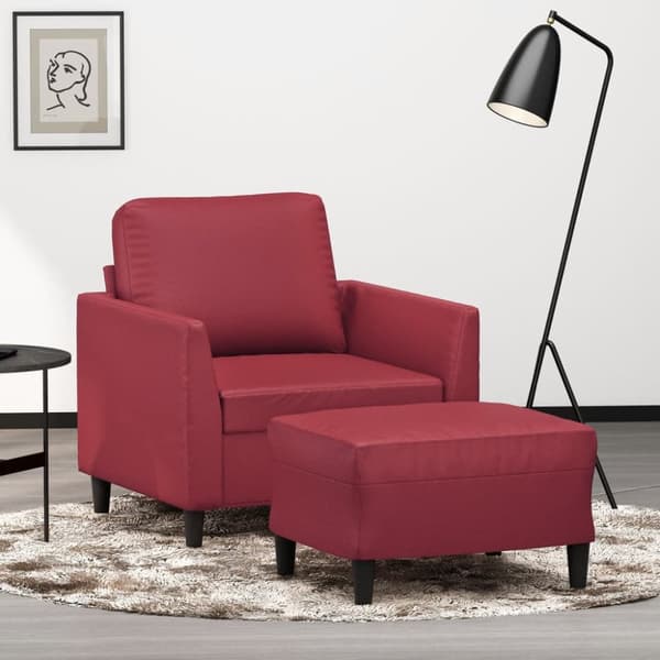Fåtölj med fotpall vinröd 60 cm Konstläder