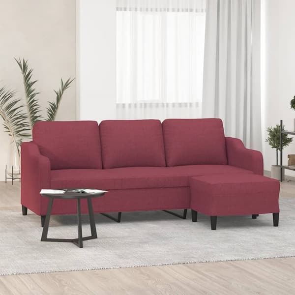3-sitssoffa med fotstöd vinröd 180 cm tyg