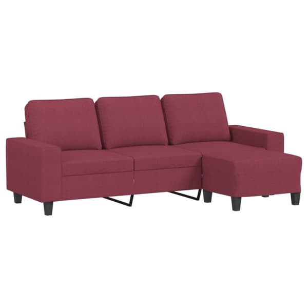3-sitssoffa med fotstöd vinröd 180 cm tyg