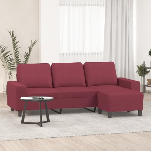 3-sitssoffa med fotstöd vinröd 180 cm tyg