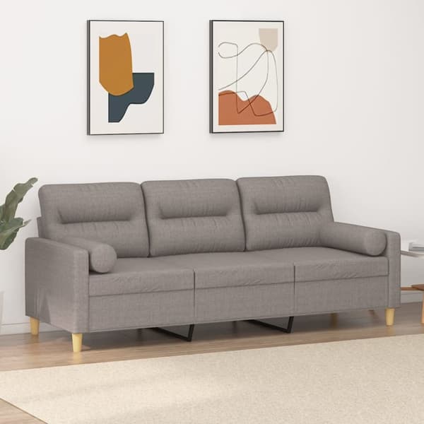 3-sitssoffa med prydnadskuddar taupe 180 cm tyg
