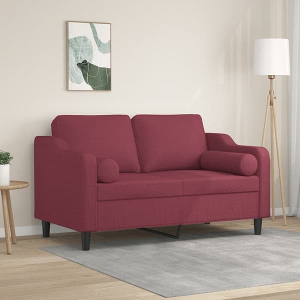 2-sits soffa med prydnadskuddar vinröd 120 cm tyg