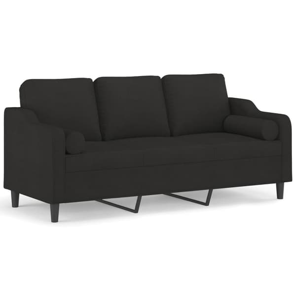 3-sitssoffa med prydnadskuddar svart 180 cm tyg