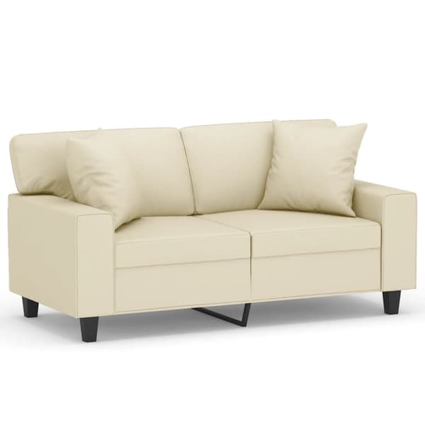 2-sits soffa med prydnadskuddar gräddvit 120 cm konstläder