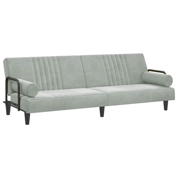 Bäddsoffa med armstöd ljusgrå sammet