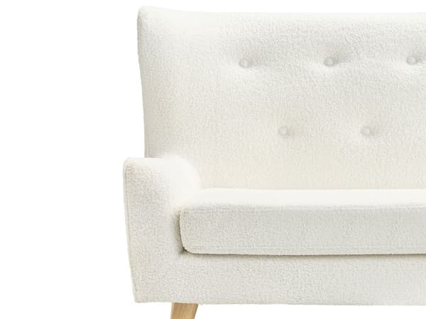 Kökssoffa Vit Polyester Bouclé Klädsel 2-sits Tuftad Ljusa Träben