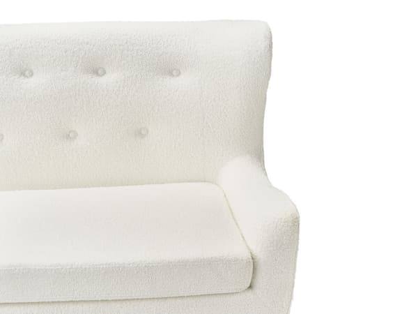 Kökssoffa Vit Polyester Bouclé Klädsel 2-sits Tuftad Ljusa Träben