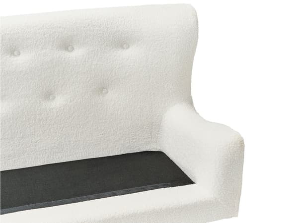 Kökssoffa Vit Polyester Bouclé Klädsel 2-sits Tuftad Ljusa Träben