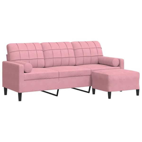 3-sitssoffa med fotpall rosa 180 cm sammet
