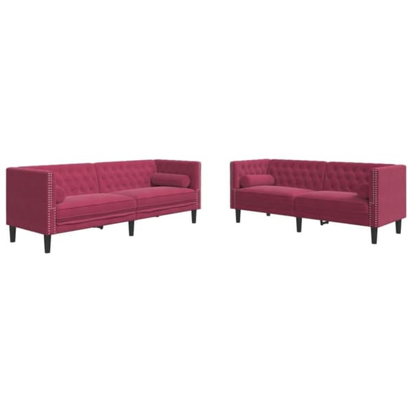 Soffgrupp chesterfield 2 delar bolsterkuddar vinröd sammet