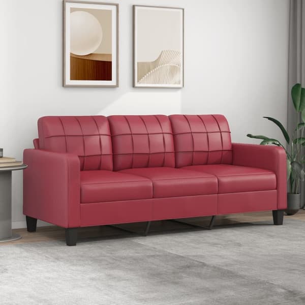 3-sitssoffa vinröd 180 cm konstläder