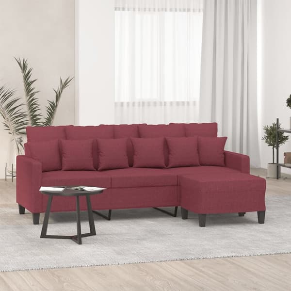 3-sitssoffa med fotstöd vinröd 180 cm tyg