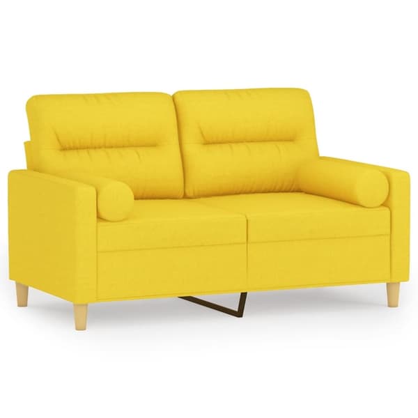 2-sits soffa med prydnadskuddar ljusgul 120 cm tyg