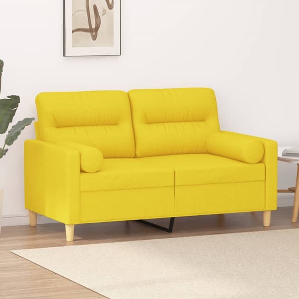 2-sits soffa med prydnadskuddar ljusgul 120 cm tyg