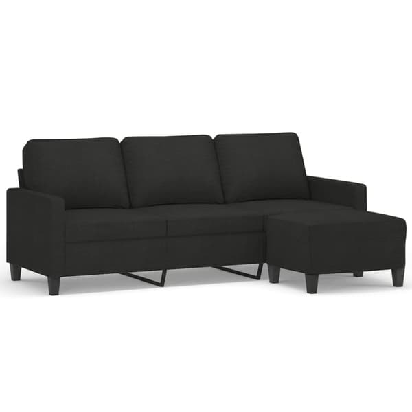 3-sitssoffa med fotpall Svart 180 cm tyg