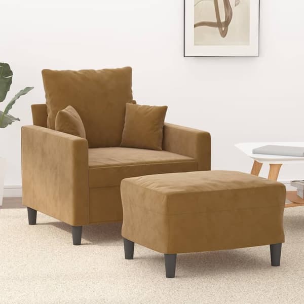 Fåtölj med fotpall Brun 60 cm sammet