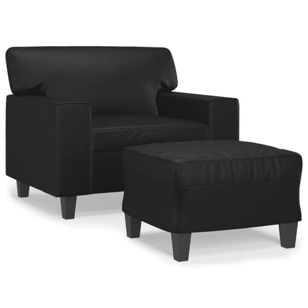 Fåtölj med fotpall svart 60 cm konstläder