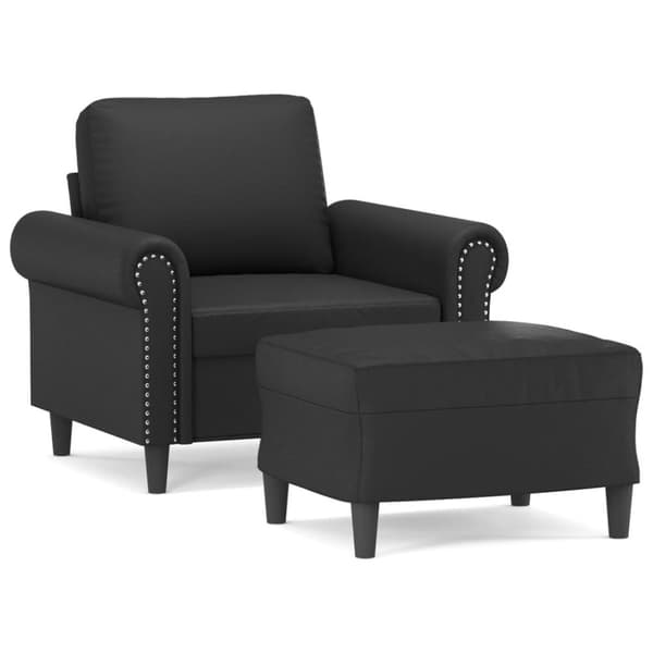Fåtölj med fotpall svart 60 cm konstläder