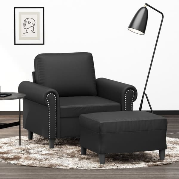 Fåtölj med fotpall svart 60 cm konstläder