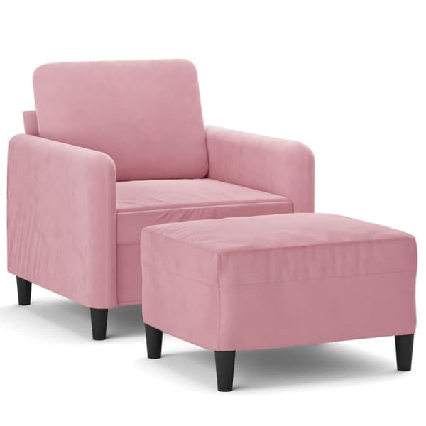 Fåtölj med fotpall rosa 60 cm sammet