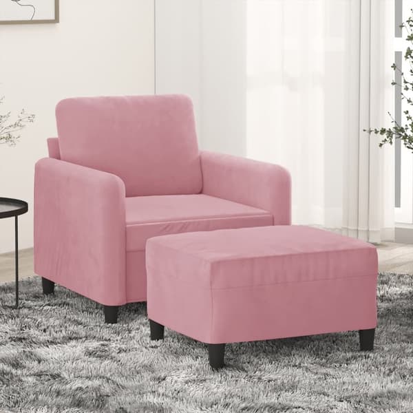 Fåtölj med fotpall rosa 60 cm sammet