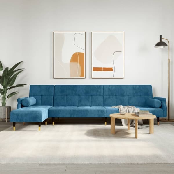 L-formad bäddsoffa blå 271x140x70 cm sammet