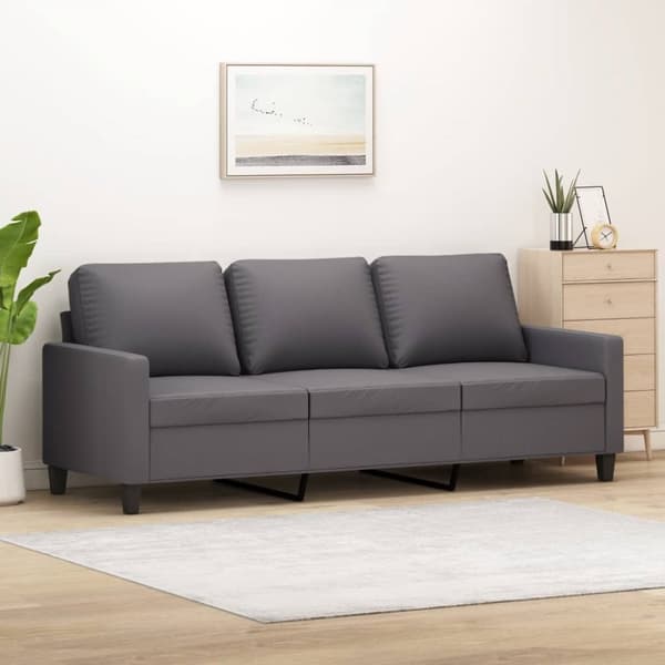 3-sitssoffa grå 180 cm konstläder