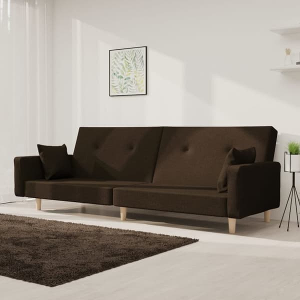 Bäddsoffa 2-sits med två kuddar brun tyg