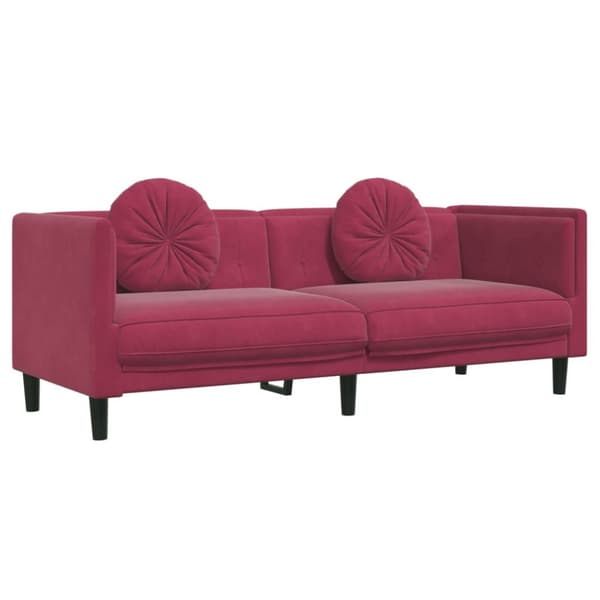 Soffa med kuddar 3-sits vinröd sammet
