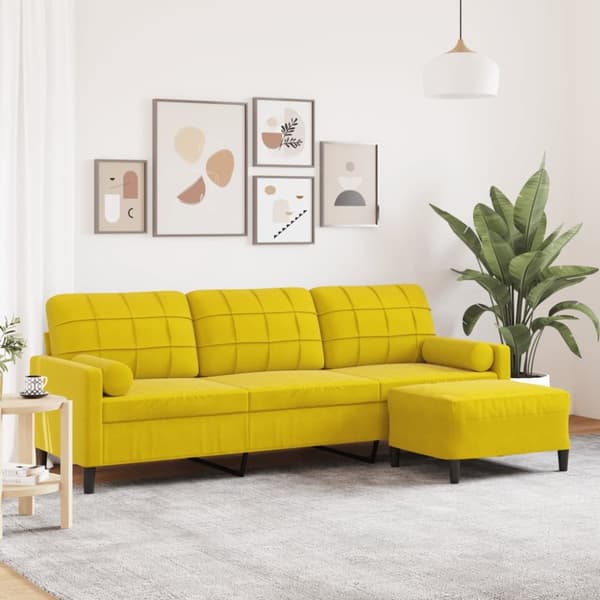 3-sitssoffa med fotpall gul 210 cm sammet