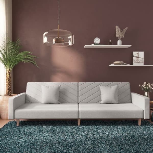 Bäddsoffa 2-sits med två kuddar ljusgrå tyg